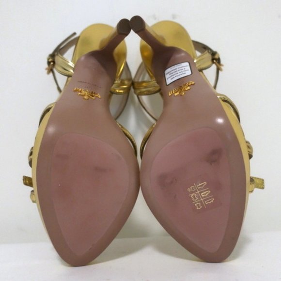Prada Bow Sandals Gold Metallic Leather Size 39 - Picture 11 of 12